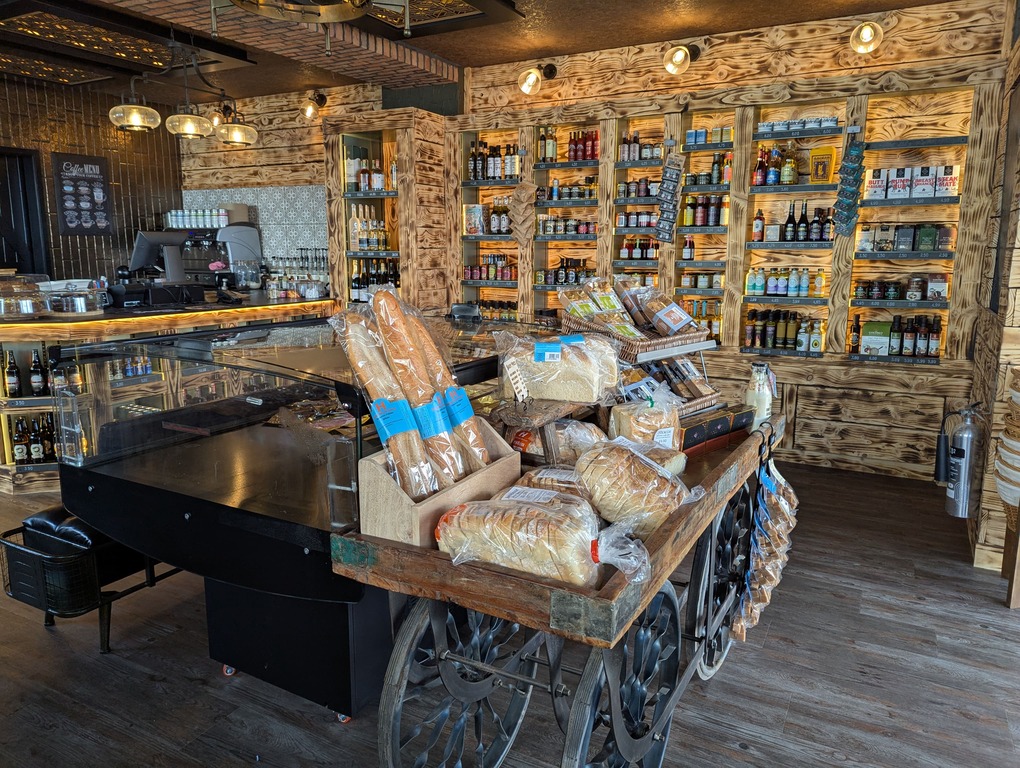 Stone walls and artisan breads on vintage cart